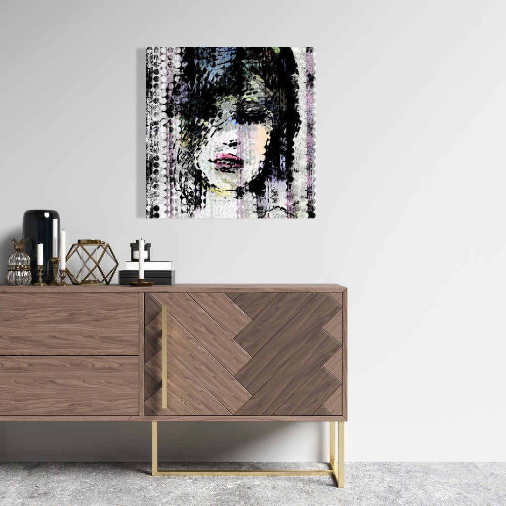Retro Black Canvas - Abstract Colorful Woman Face Art Decor