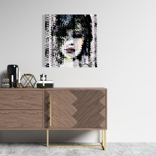 Retro Black Canvas - Abstract Colorful Woman Face Art Decor