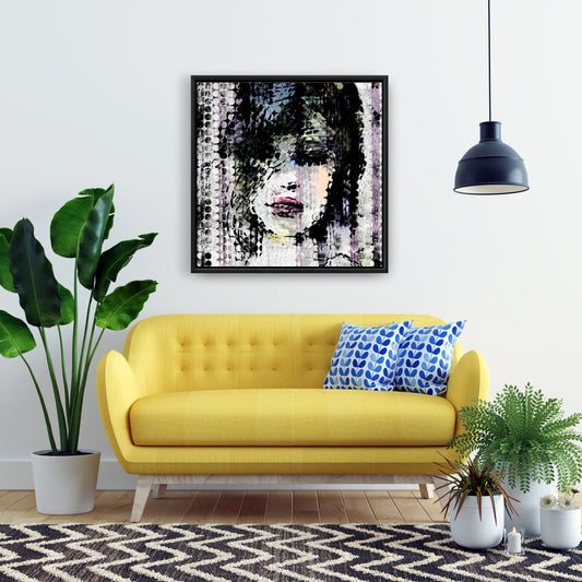 Toile figurative rétro | Visage de femme coloré pour chambre