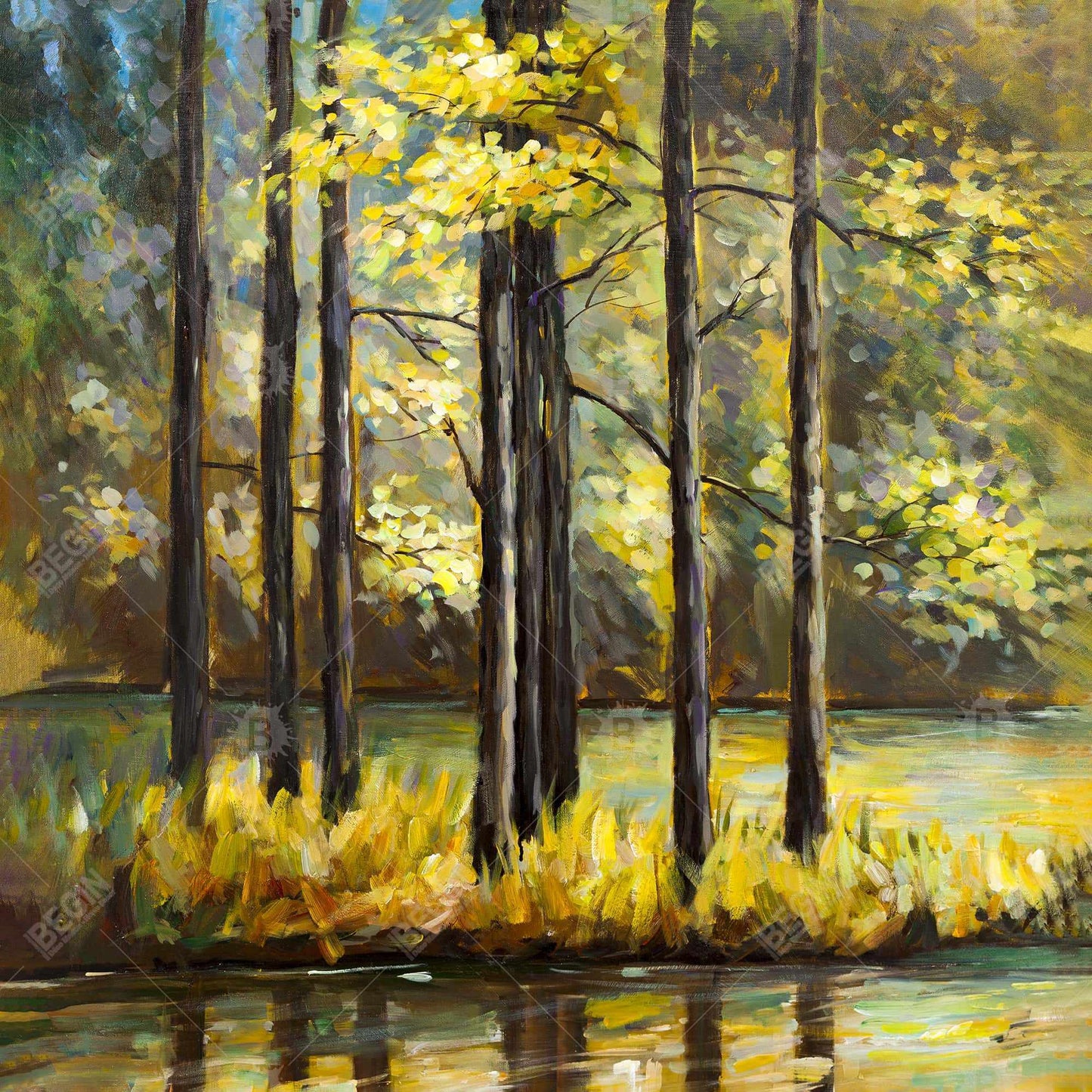 Arbres au milieu du lac – Toile décorative paysage bleu