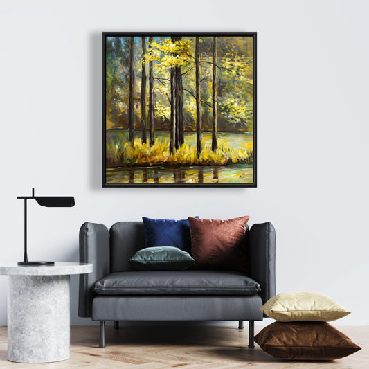 Arbres au milieu du lac – Toile décorative paysage bleu