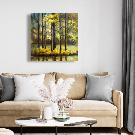 Trees in Lake Canvas - Contemporary Home Decor Art