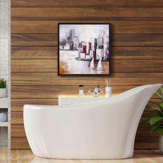 Toile encadrée grise « Voiliers et ville urbaine » - Décoration d'intérieur