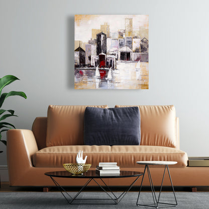 Three Sailboats Near the City Canvas - Home Decor Wall Art