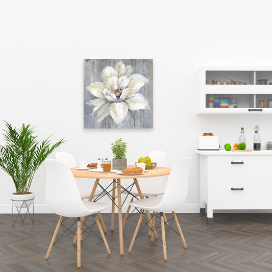 White Flower on Wood Canvas | Modern Floral Home Decor Art