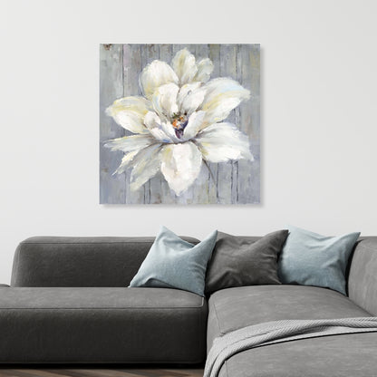 Fleur blanche sur toile de bois | Décoration florale moderne pour la maison