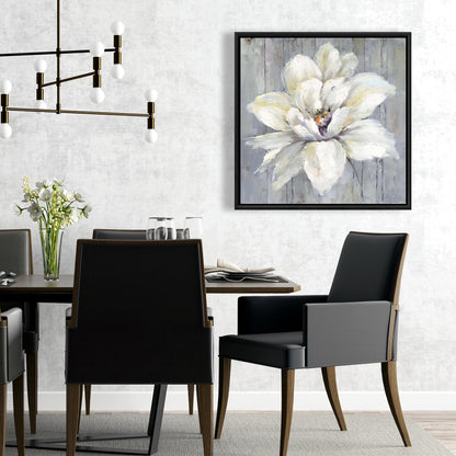 Toile botanique blanche | Fleur blanche sur bois - Décoration d'intérieur