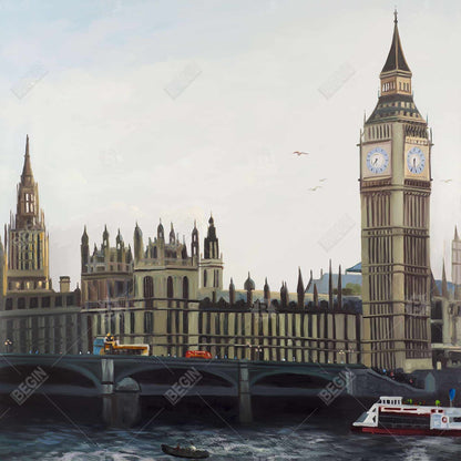Modern Gray Canvas - Big Ben Clock Tower London Wall Art