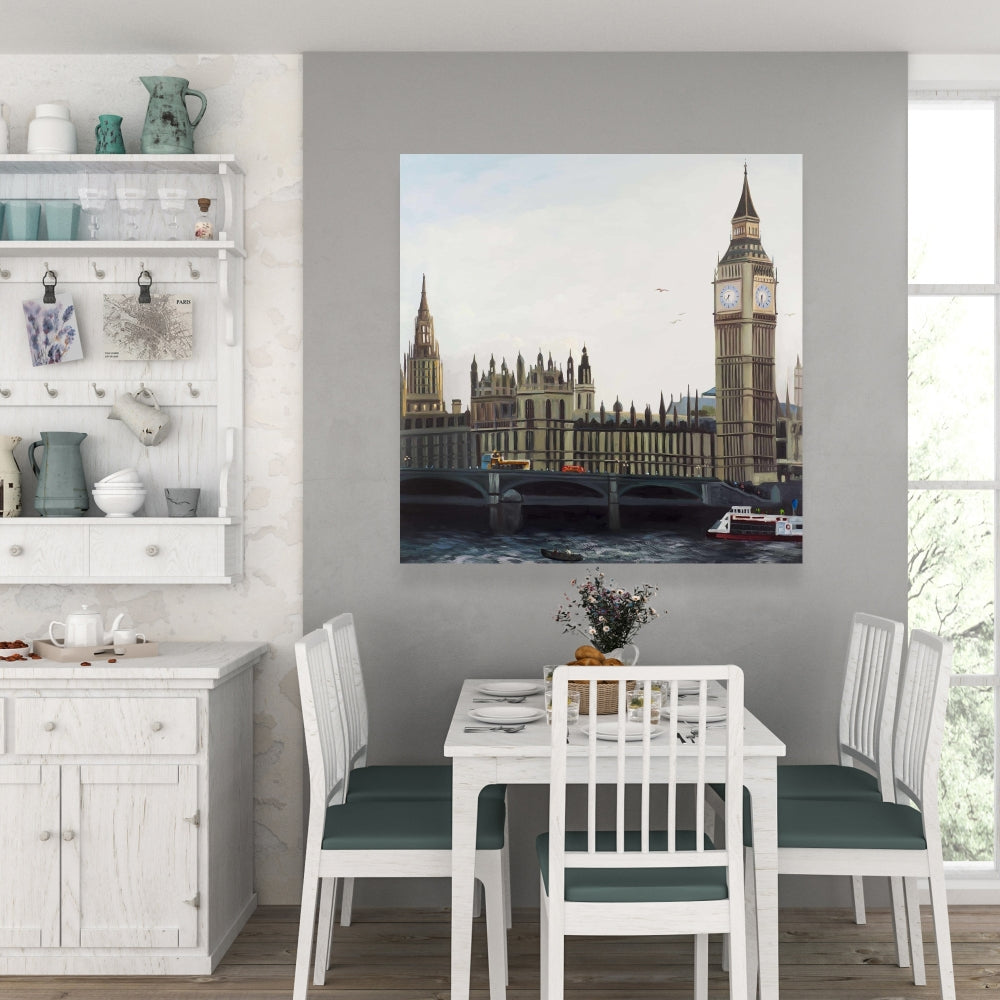 Modern Gray Canvas - Big Ben Clock Tower London Wall Art