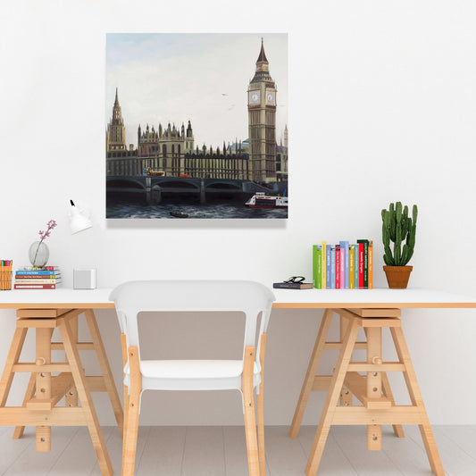 Modern Gray Canvas - Big Ben Clock Tower London Wall Art