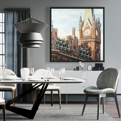 Toile de la gare de St Pancras à Londres | Décoration d'intérieur encadrée bleue