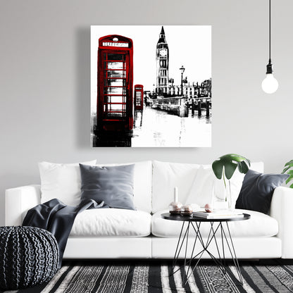 Toile encadrée industrielle : cabine téléphonique et Big Ben, décoration d'intérieur