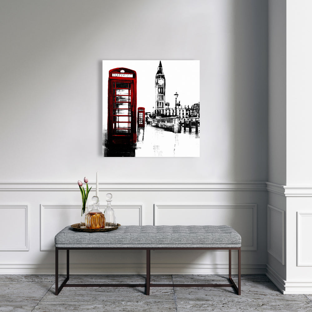 Industrial White Canvas | Telephone Box & Big Ben Home Decor