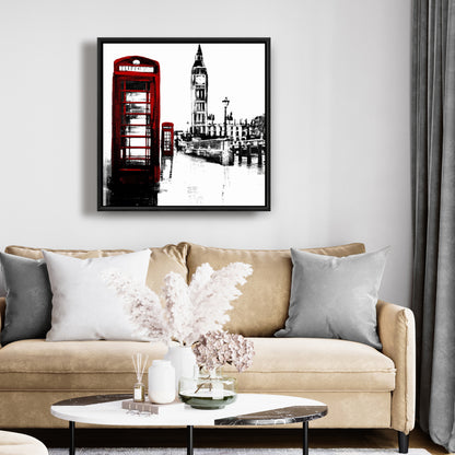Industrial Framed Canvas: Telephone Box & Big Ben Home Decor