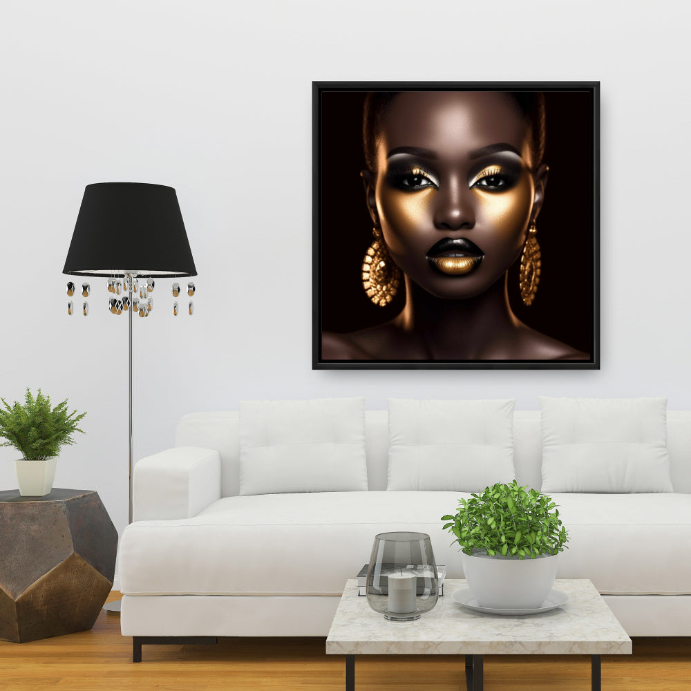 Figurative African Beauty Framed Canvas | Piercing Gaze Decor