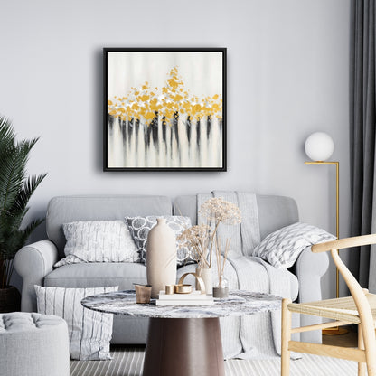 Toile abstraite à fleurs dorées | Décor encadré à motifs modernes