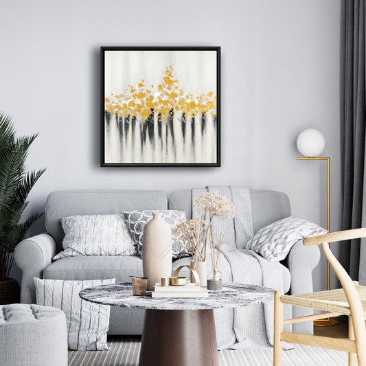 Toile abstraite à fleurs dorées | Décor encadré à motifs modernes