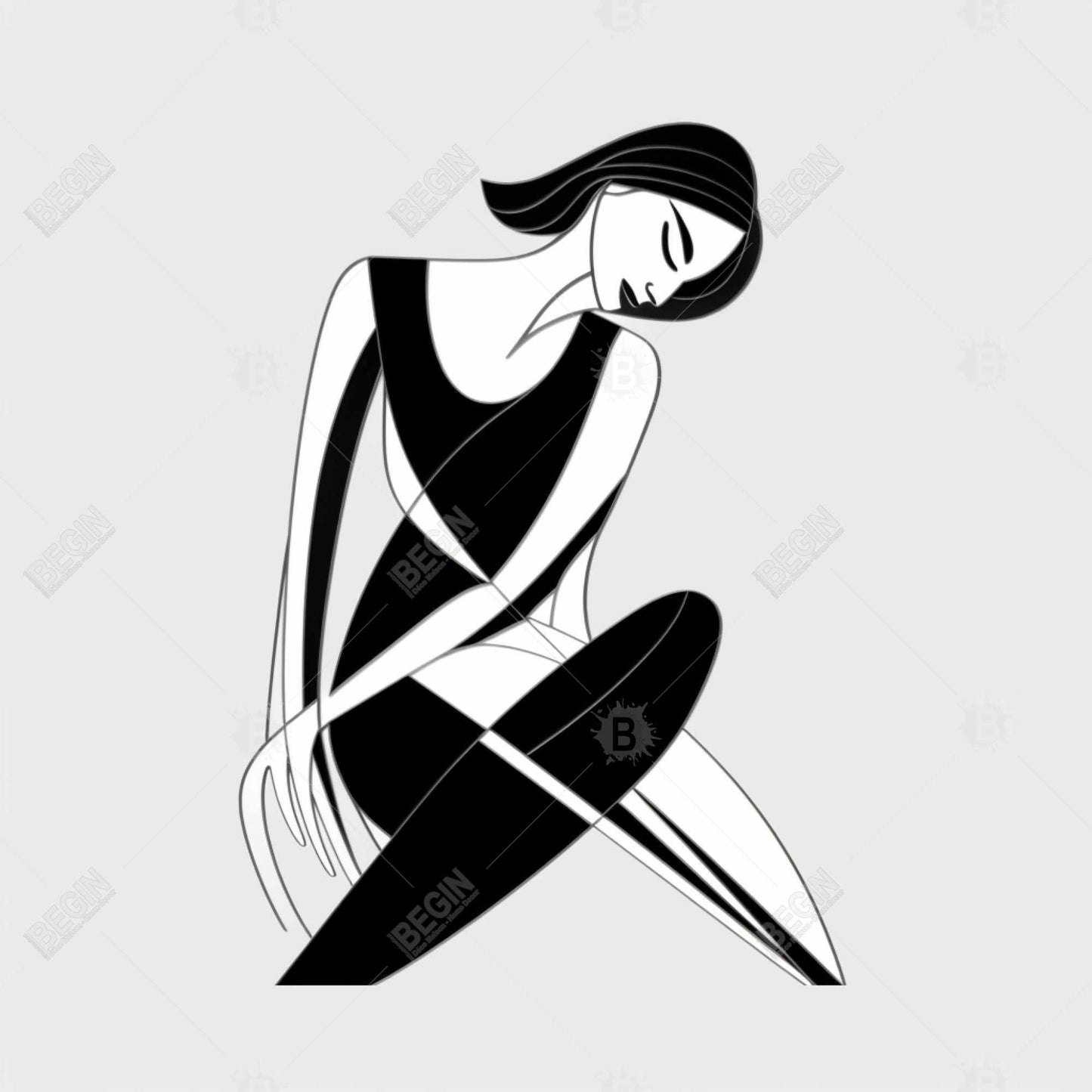 Sitting Woman Framed Canvas - White Bedroom Shapes Decor