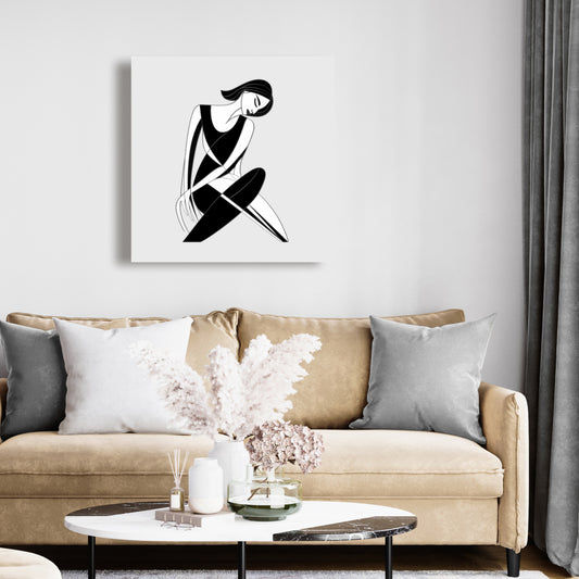 Minimalist Bedroom Abstract Canvas - Sitting Woman Home Decor