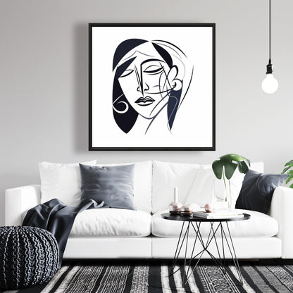 Abstract Face Framed Canvas | Modern Bedroom Wall Art Decor