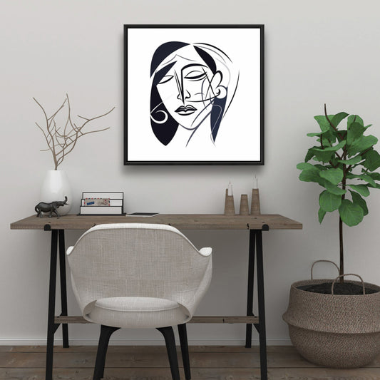 Abstract Face Framed Canvas | Modern Bedroom Wall Art Decor