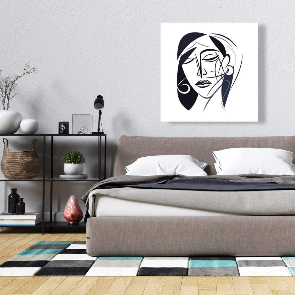 Abstract Face Canvas - Minimalist White Bedroom Wall Art