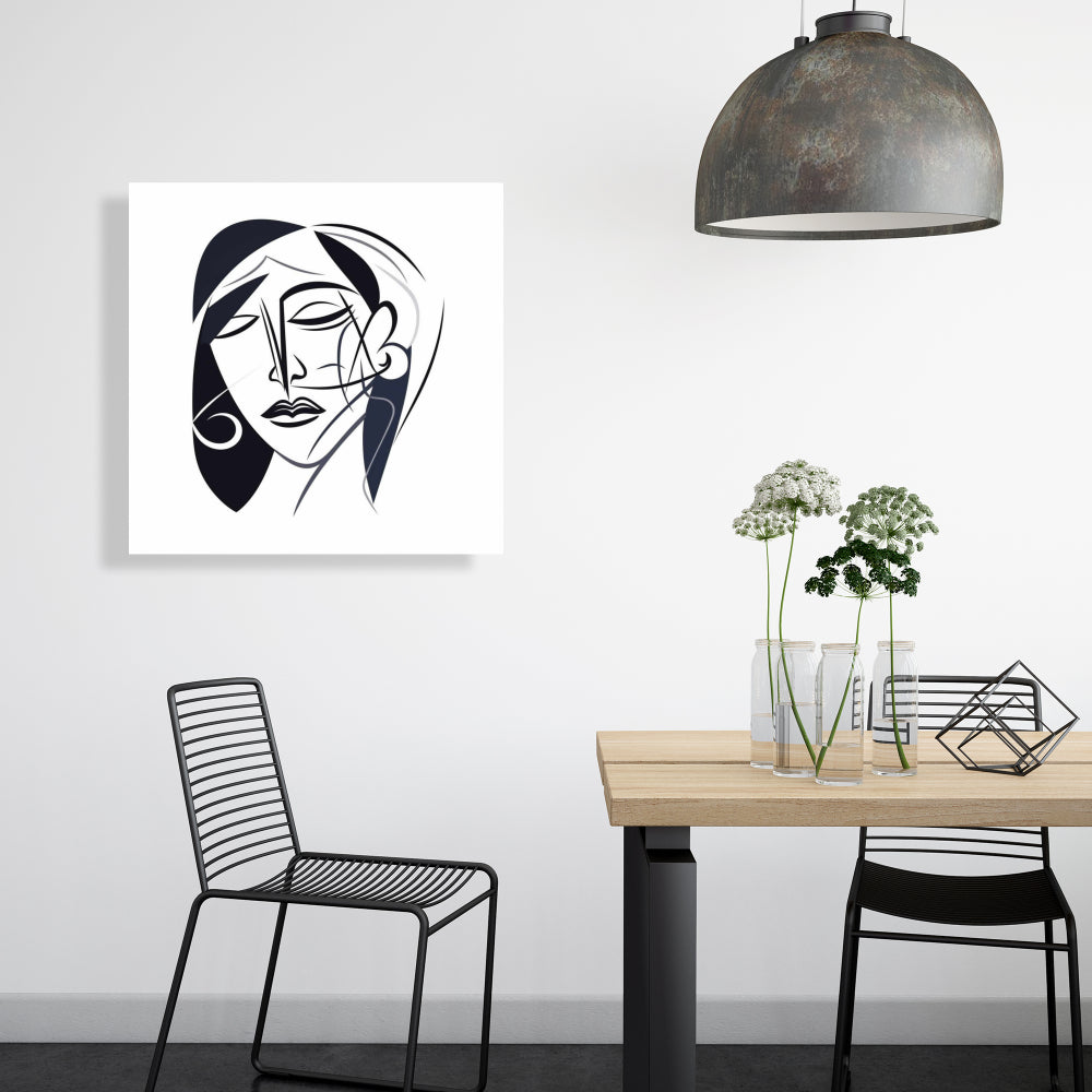 Abstract Face Canvas - Minimalist White Bedroom Wall Art