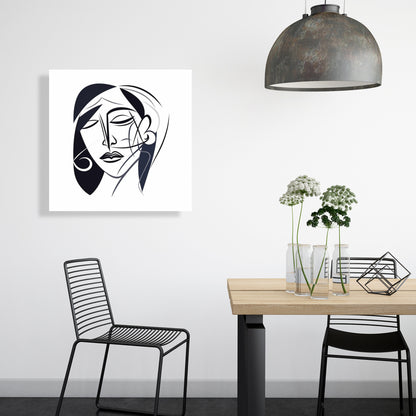 Abstract Face Canvas - Minimalist White Bedroom Wall Art