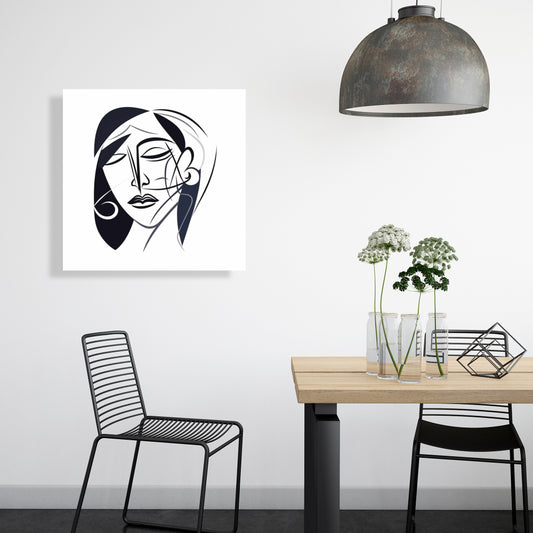 Abstract Face Canvas - Minimalist White Bedroom Wall Art