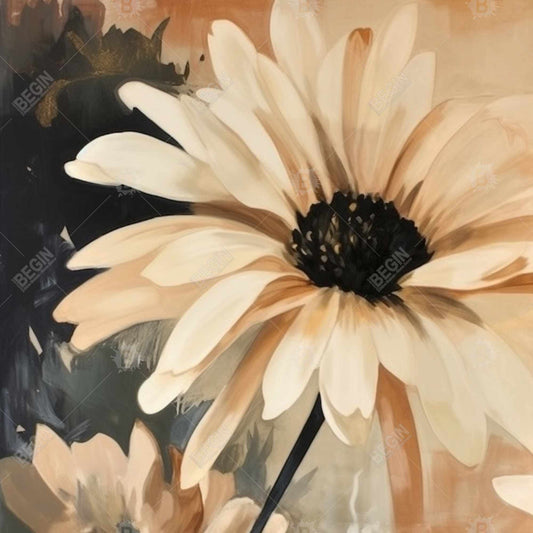 Toile délicate marguerite - Cadre noir décoratif floral contemporain