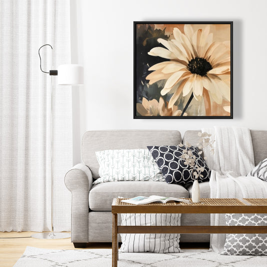 Delicate Daisy Canvas - Contemporary Floral Black Frame Decor