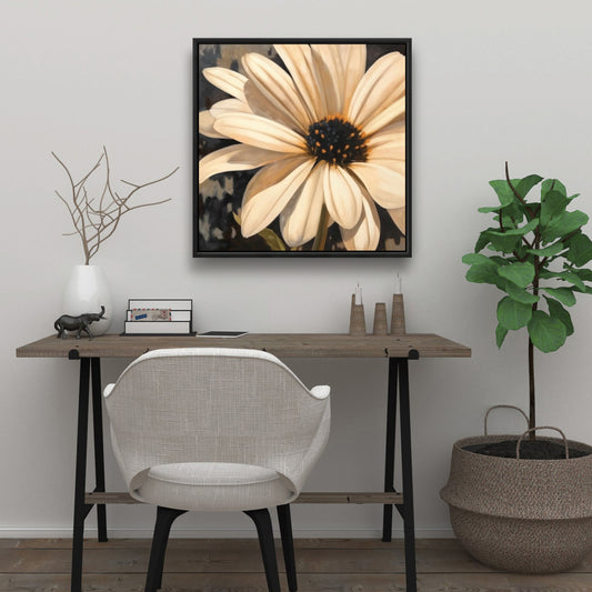 Black Bedroom Floral Canvas | Open Daisy Framed Wall Art