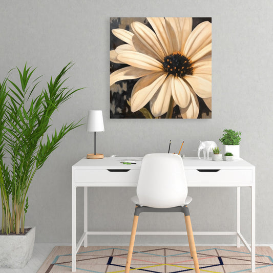 Open Daisy Black Flowers Canvas - Home Decor Botanical Art