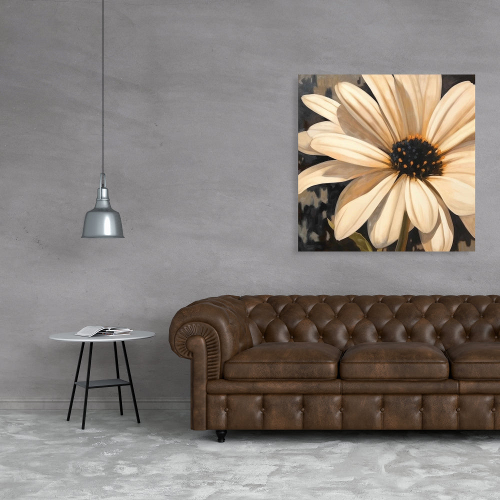 Open Daisy Black Flowers Canvas - Home Decor Botanical Art