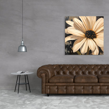 Open Daisy Black Flowers Canvas - Home Decor Botanical Art
