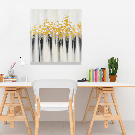 Abstract Gray Bedroom Canvas - Small Golden Spots Decor