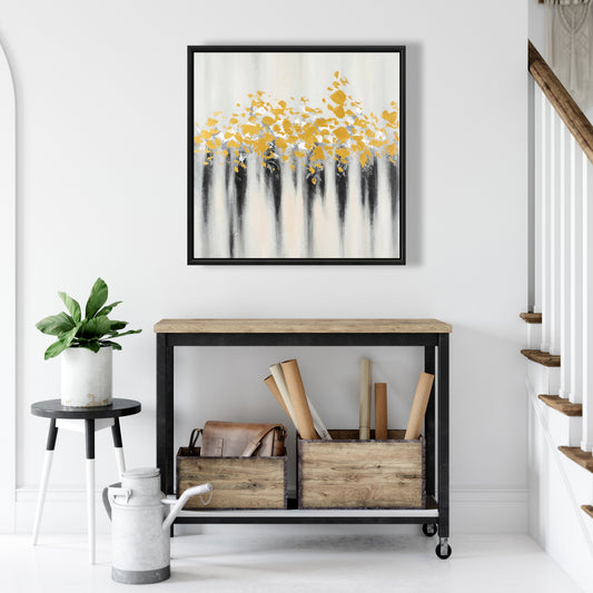 Toile grise industrielle abstraite | Décor à petites taches dorées