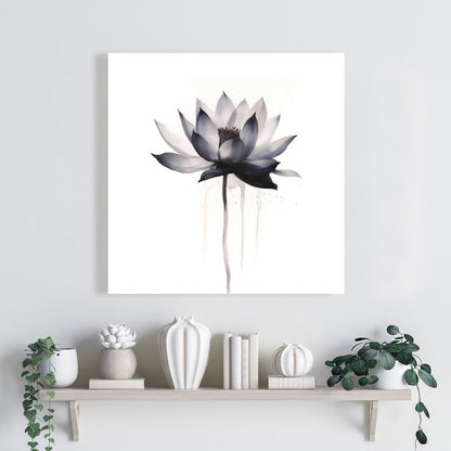 Watercolor Flower Minimalist Blue Canvas | Home Decor Art