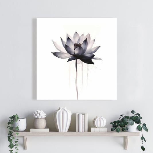Watercolor Flower Minimalist Blue Canvas | Home Decor Art