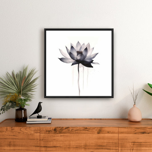 Blue Abstract Flowers Framed Canvas | Home Decor Art