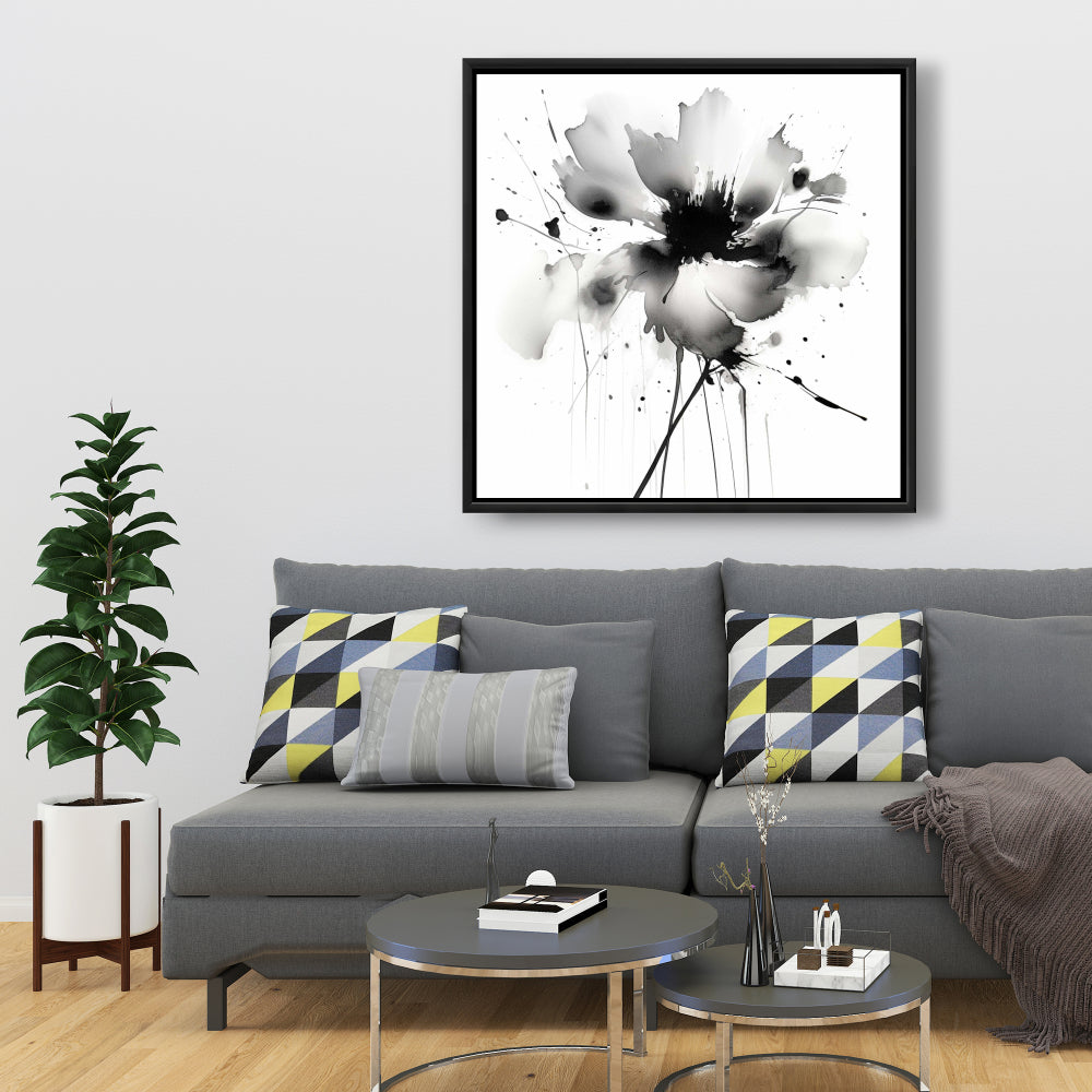 White Flowers Abstract Framed Canvas | Home Decor Art