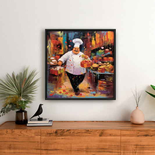 Walking Cook Kitchen Canvas - Abstract Framed Home Decor Art