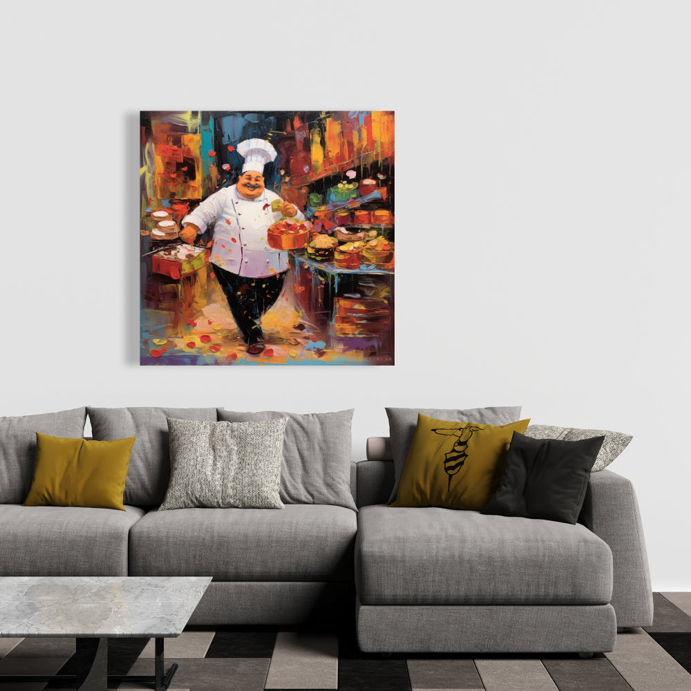 Walking Cook Food Abstract Kitchen Canvas | Home Decor Art