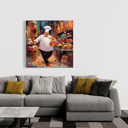 Walking Cook Food Abstract Kitchen Canvas | Home Decor Art