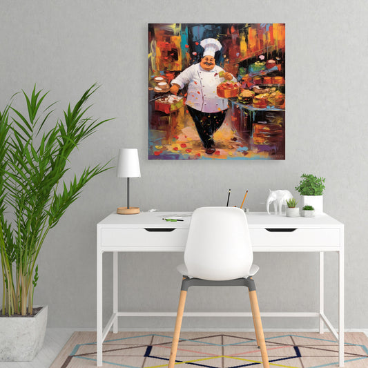 Walking Cook Food Abstract Kitchen Canvas | Home Decor Art