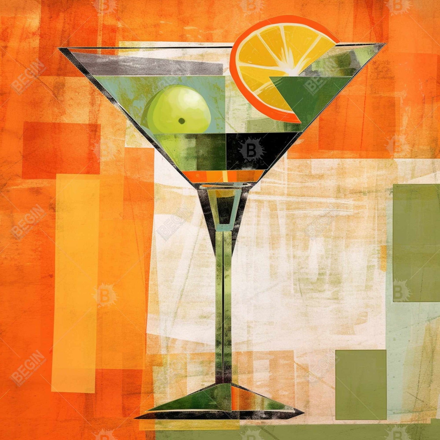 Toile abstraite jaune avec cocktail | Décoration murale encadrée pour cuisine