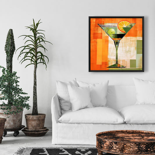 Yellow Abstract Cocktail Canvas | Framed Kitchen Wall Art