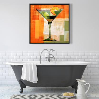 Yellow Abstract Cocktail Canvas | Framed Kitchen Wall Art