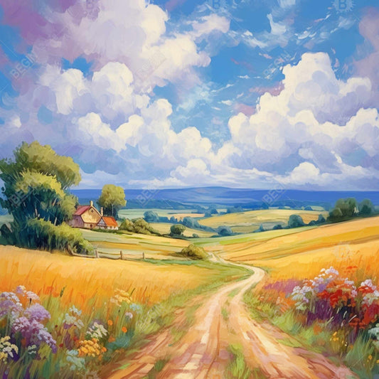 Petite maison de campagne - Décoration de chambre contemporaine bleue sur toile