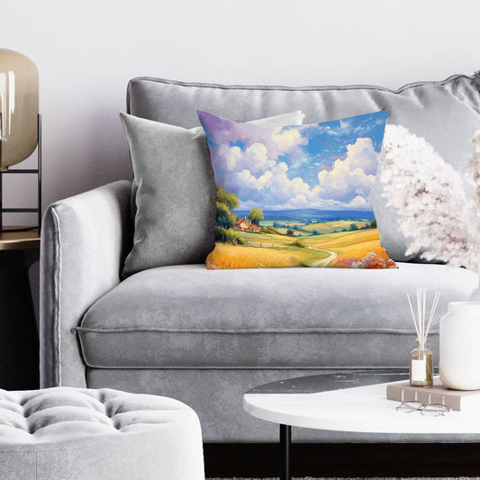 Small Country House Trees Pillow - Contemporary Home Decor
